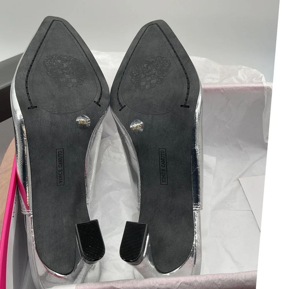 Vince Camuto Silver Metallic Slingback Pumps Square Toe Flared Heel New